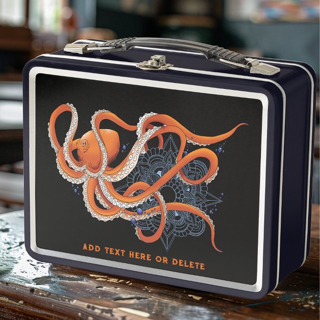 Lunch Box Octopus Orange Mandala bleu (Créateur téléchargé)