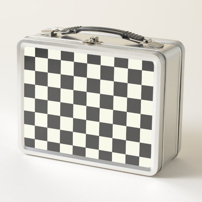 Lunch Box Off Black and Off White Checkerboard (Devant)