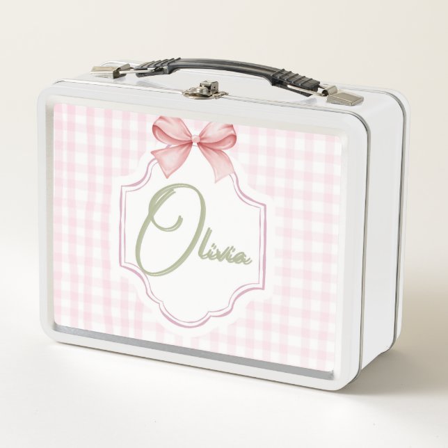 Lunch Box Olivia Bow rose personnalisé & En vichy imprimer (Devant)