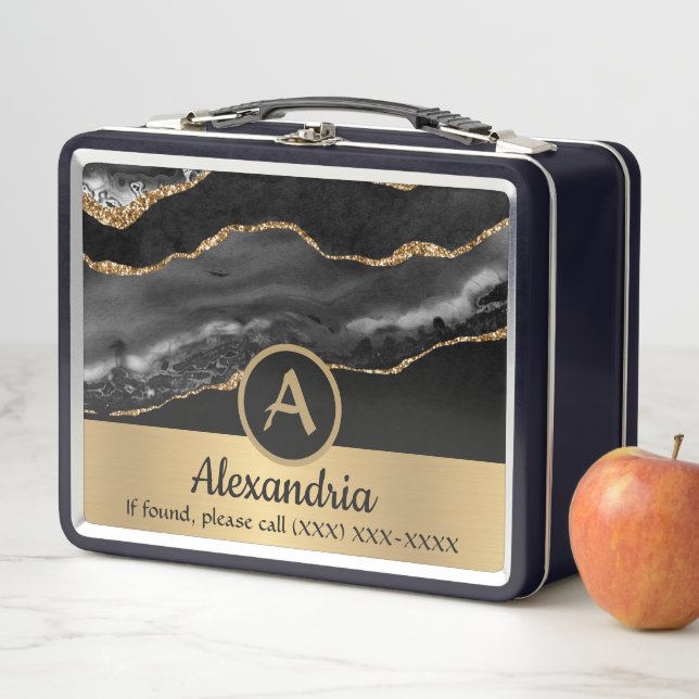 Lunch Box Or Monogramme Personnalisé Luxe Chic  (En situation)