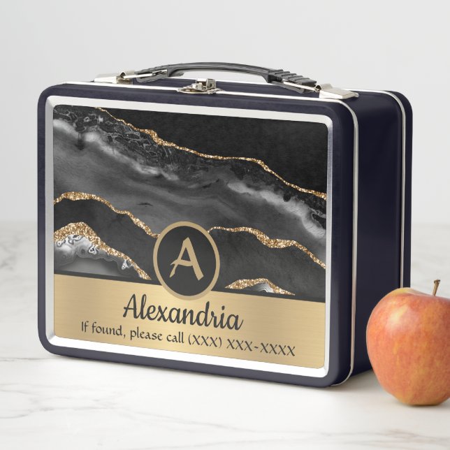 Lunch Box Or Monogramme Personnalisé Luxe Chic  (En situation)
