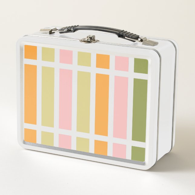 Lunch Box Or rose orange et rayures vertes (Devant)