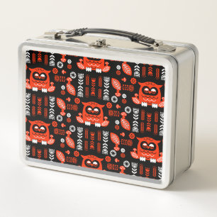 Lunch Box Orange Et Black Folk Art Hibou Nordique