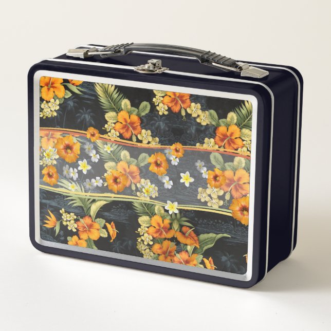 Lunch Box Orange Hibiscus Rétro Aloha Chemise Imprimer (Devant)