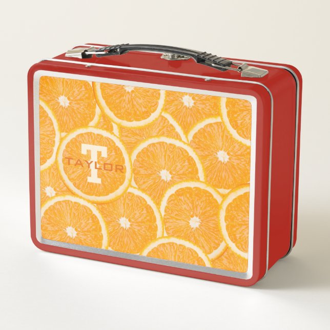 Lunch Box Oranges à monogramme personnalisé et nom (Dos)