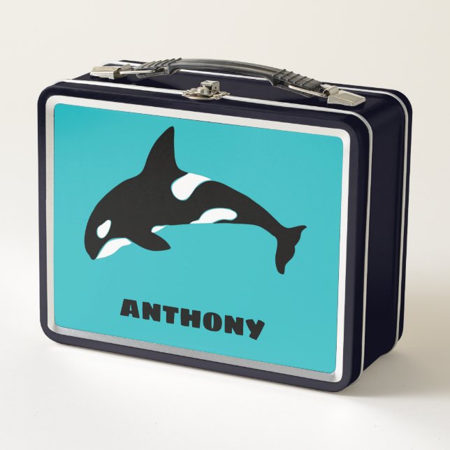 Lunch Box Orcas Tueur Baleines Turquoise Bleu Personnalisé (Devant)