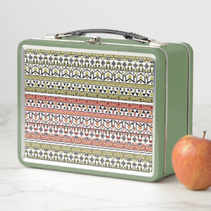 Lunch Box Ornement ethnique géométrique olive et marron