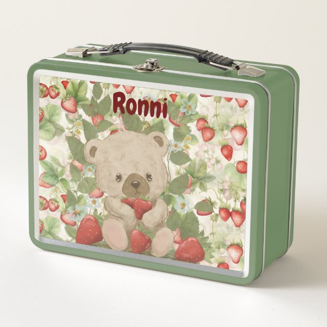 Lunch Box ours en peluche mignon dans une fraise (Devant)