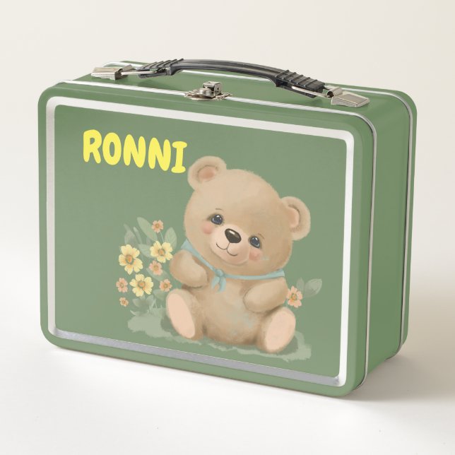 Lunch Box ours en peluche mignon en fleurs (Devant)