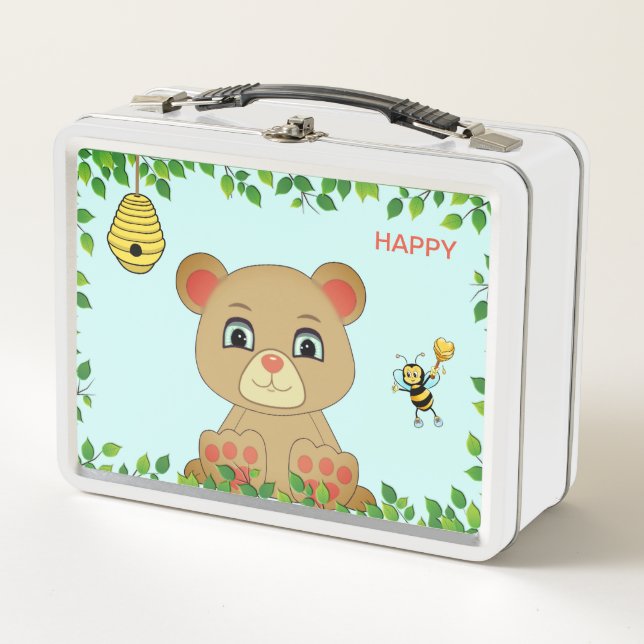 Lunch Box Ours et abeilles de miel joyeux (Devant)