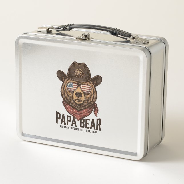 Lunch Box Ours Papa Cowboy Ours Patriote Vintage Vecteur Dés (Devant)