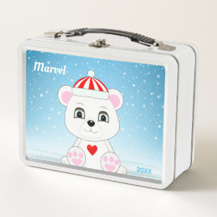 Lunch Box Ours polaire blanc mou sur bleu clair