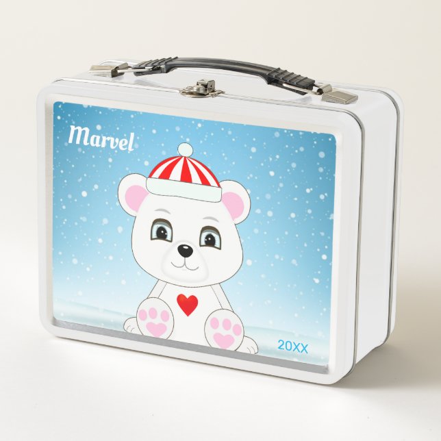 Lunch Box Ours polaire blanc mou sur bleu clair (Devant)
