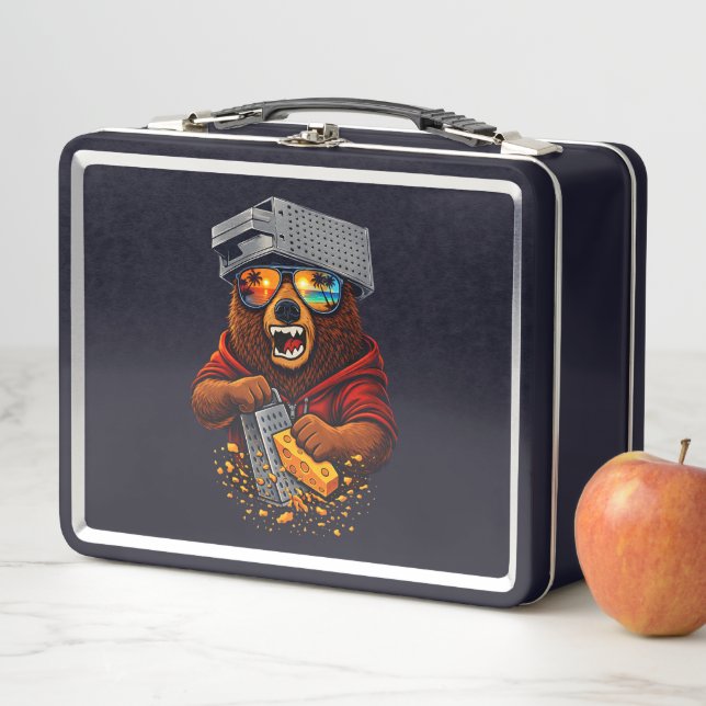 Lunch Box Ours Rétro Avec Chapeau Râpe à Fromage et Lunettes (En situation)