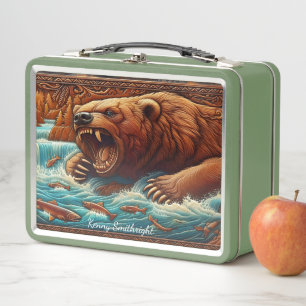 Lunch Box Ours sauvage s’affrontant avec l’énergie de la riv