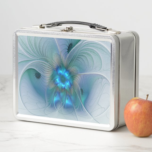 Lunch Box Ovations debout, fractale abstraite bleu turquoise (En situation)