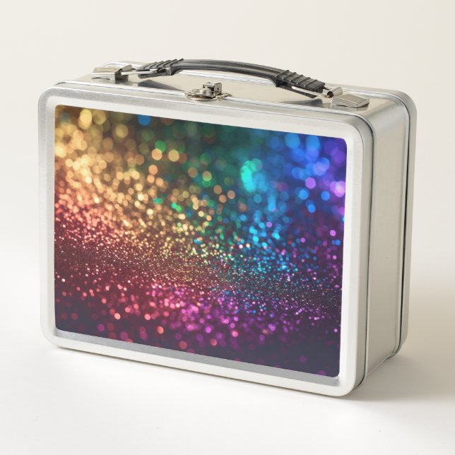 Lunch Box Paillettes Arc-en-Ciel sur Noir (Devant)