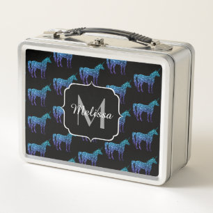 Lunch Box Paillettes de licorne motif ombré bleu aqua Monogr