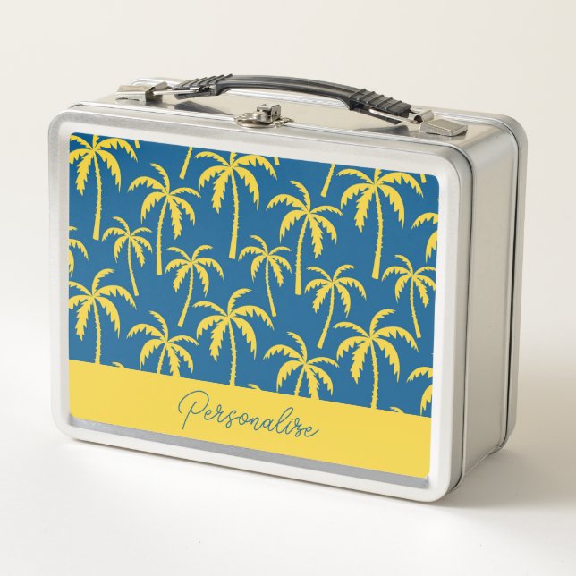 Lunch Box Palmiers tropicaux Bleu Jaune Personnalisé (Devant)