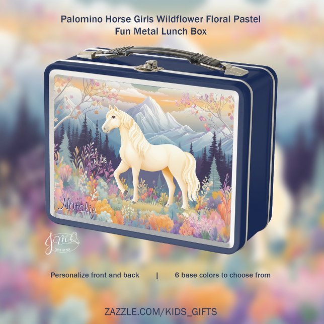 Lunch Box Palomino Horse Girls Fleur sauvage Floral Pastel F (Palomino Horse Girls Wildflower Floral Pastel Fun Metal Lunch Box - choose your base color.)