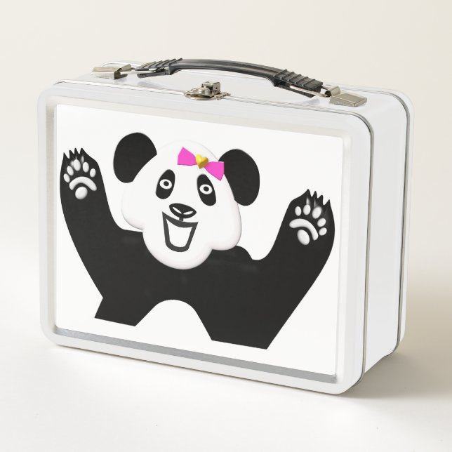 Lunch Box Panda Adorable avec Nœud Rose (Devant)