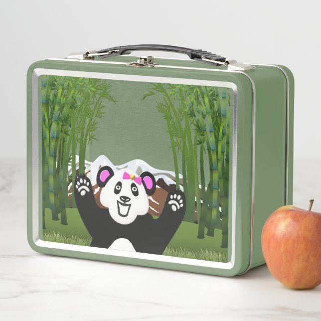 Lunch Box Panda Adorable avec Nœud Rose (En situation)