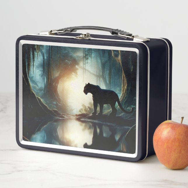 Lunch Box Panthère noire réfléchie dans un bassin d'eau dans (En situation)
