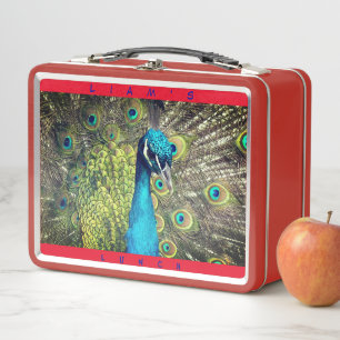 Lunch Box Paon animal (Personnaliser le nom)