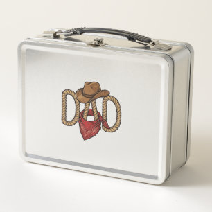 Lunch Box Papa Cowboy Corda Chapeau Bandana Gravure Vintage