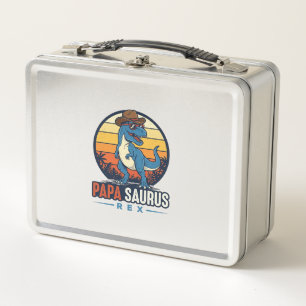 Lunch Box Papa Saurus Rex Cowboy Dinosaure Vintage T-Shirt_1