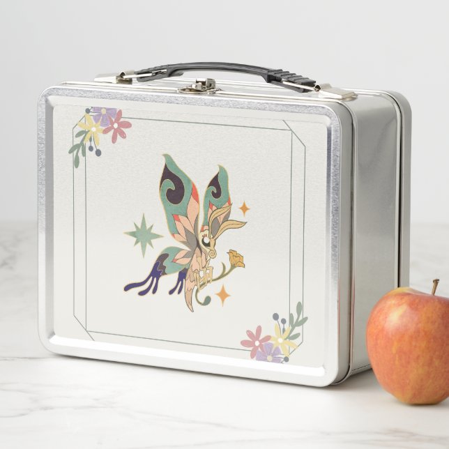 Lunch Box Papillon, Beige Floral Graphisme (En situation)