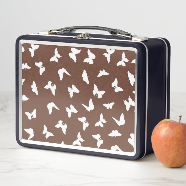 Lunch Box Papillon blanc fond marron esthétique mignon (En situation)