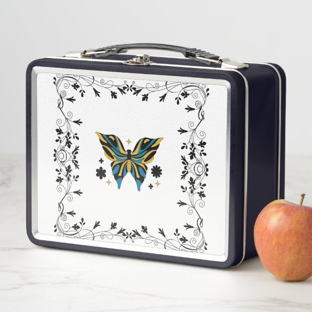 Lunch Box Papillon Crépuscule Fleurissant – Œuvre d'Art Flor (En situation)