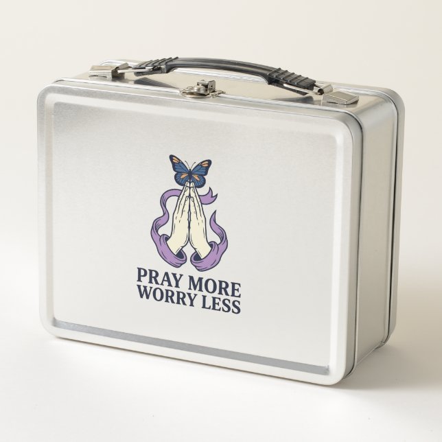 Lunch Box Papillon de chemise chrétien Prie plus Inquiète mo (Devant)