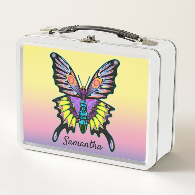 Lunch Box Papillon de paix coloré Personnalisé (Devant)