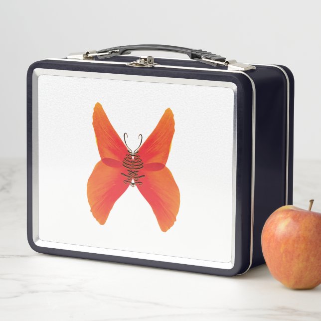 Lunch Box Papillon rouge orange avec votre nom (En situation)