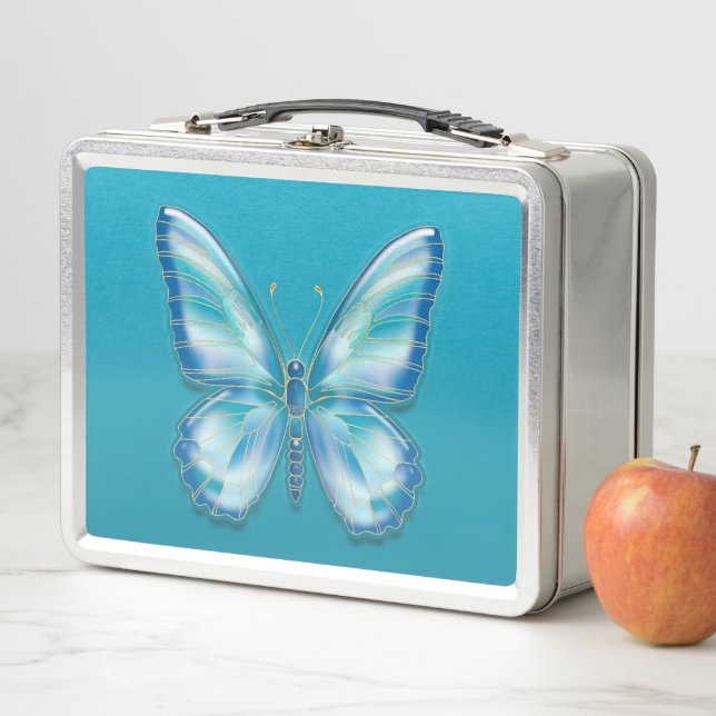 Lunch Box Papillon turquoise (En situation)