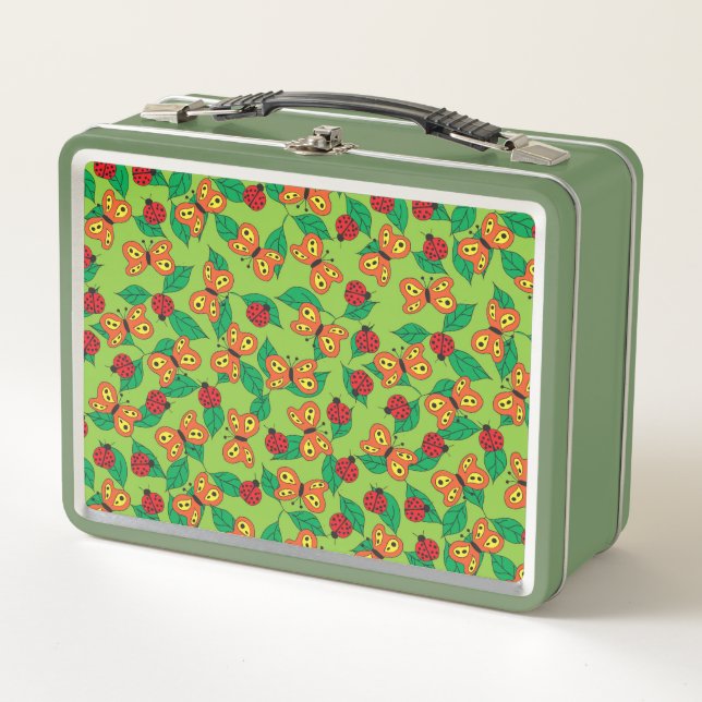 Lunch Box Papillons et coccinelles sur des feuilles vertes (Devant)
