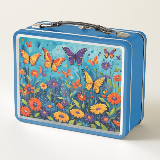 Lunch Box Papillons et fleurs sur Blue Kid's (Dos)