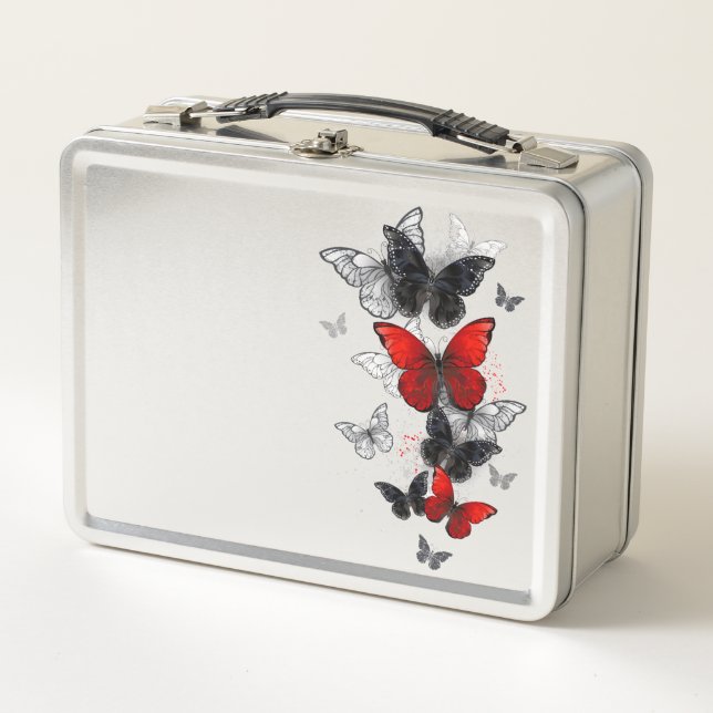 Lunch Box Papillons noirs et rouges volants (Devant)