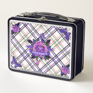 Lunch Box Papillons Rose de tatouage rose pourpre Plaid