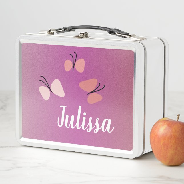 Lunch Box Papillons rose Faux Nom de la Parties scintillant  (En situation)