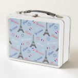 Lunch Box Paris<br><div class="desc">Seamless Paris text illustration with Eiffel Tower,  tricolor heart shapes and French flag decoration on blue background for Valentine's Day</div>