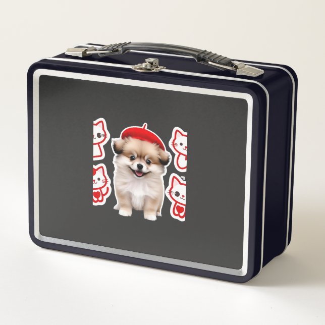 Lunch Box Paris Pup & Kitty Crew � Chien et chat au béret mi (Devant)