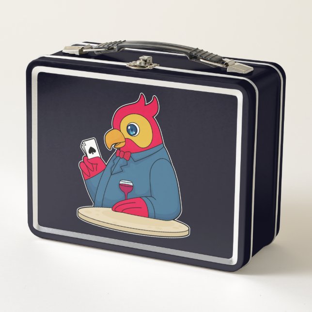 Lunch Box Parrot au Poker avec cartes de Poker (Devant)
