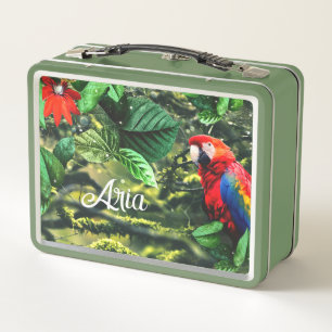 Lunch Box Parrot écarlate macaw dans la jungle avec des fleu