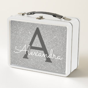 Lunch Box Parties scintillant argentée de luxe et monogramme