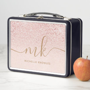 Lunch Box Parties scintillant or Rose tendance Initiales fan