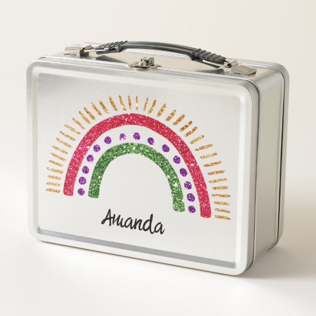 Lunch Box Parties scintillant Rainbow Design Nom personnalis (Devant)