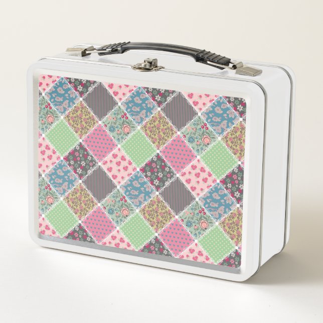 Lunch Box Pastel Floral Quilt Carré (Devant)